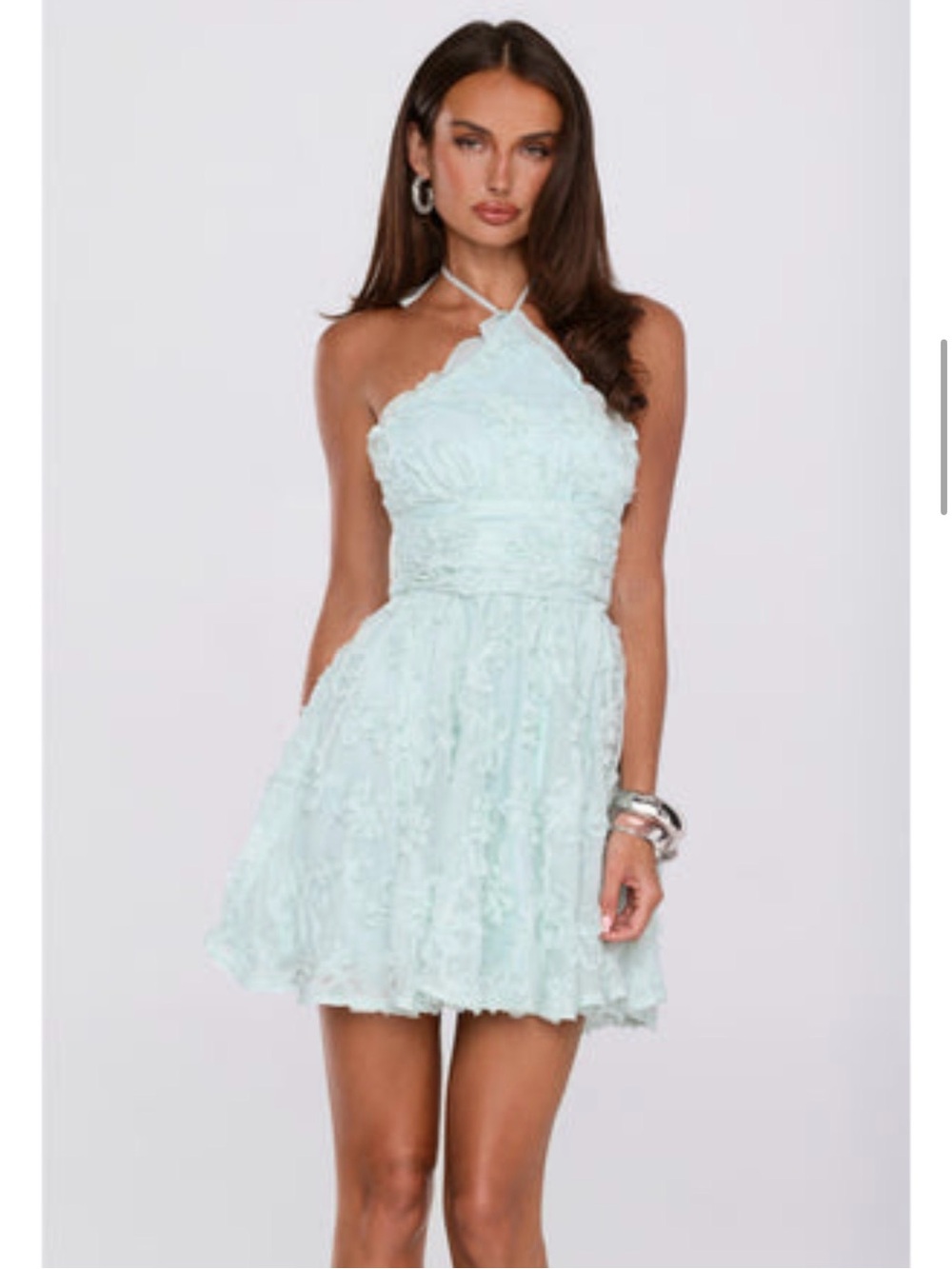 Hello Molly Halter Lace Mini Dress in Mint